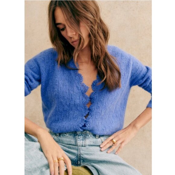 Sezane Sweaters - Sézane Anaelle Cardigan / Small / Blue Kid Mohair Wool Crochet Finish
